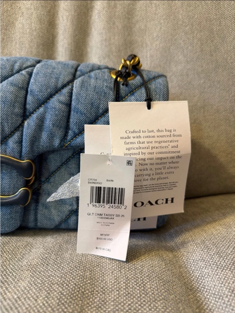 Coach Quilted Denim Shoulder Bag with Gold Chain - Light Blue 26 size